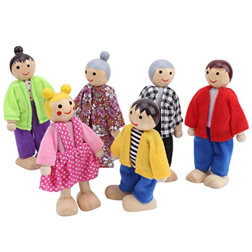 Puppenspielzeug Familienpuppen aus Holz, Kreative Flexible Miniaturfiguren für Zum Rollenspiel, Handgefertigt aus Kiefernholz (6 japanische und koreanische Puppen) von OVAQUIXI