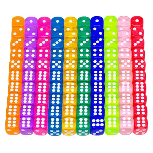 100 Stück Würfel Set, 6 Seitige Würfel Bunt Set, 12mm Acryl Spiel Würfel, Bunt Würfel mit Runden Ecken, Spielwürfel Dice Set, Würfelspiele Tischspiele, Mehrfarben Sechsseitiger Würfel Set,10 Farben von OVBOVA