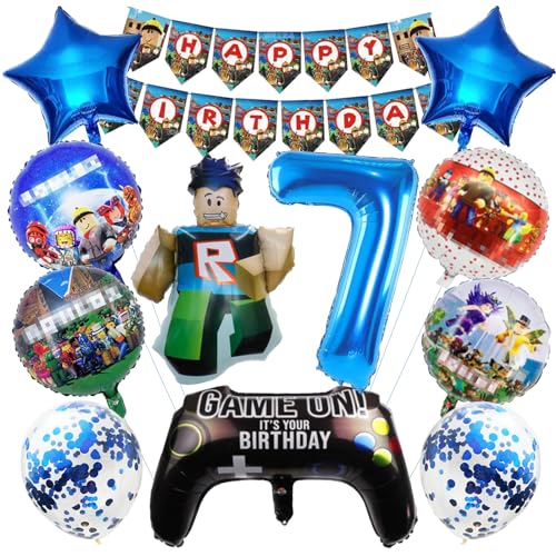 OVOparty 12 Stück Roblx Geburtstagsdeko 7 Jahre Junge, Roblx Luftballons Geburtstag Set, Kindergeburtstag Folienballon, Geburtstag Party Deko Ballons Set für Kinder (7) von OVOparty