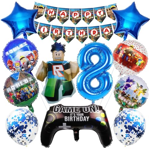 OVOparty 12 Stück Roblx Geburtstagsdeko 8 Jahre Junge, Roblx Luftballons Geburtstag Set, Kindergeburtstag Folienballon, Geburtstag Party Deko Ballons Set für Kinder (8) von OVOparty