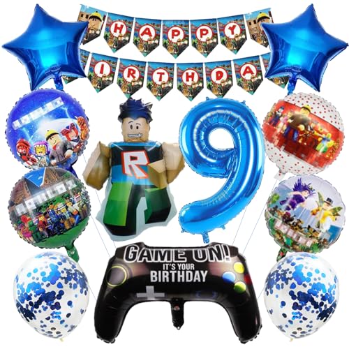 OVOparty 12 Stück Roblx Geburtstagsdeko 9Jahre Junge, Roblx Luftballons Geburtstag Set, Kindergeburtstag Folienballon, Geburtstag Party Deko Ballons Set für Kinder (9) von OVOparty