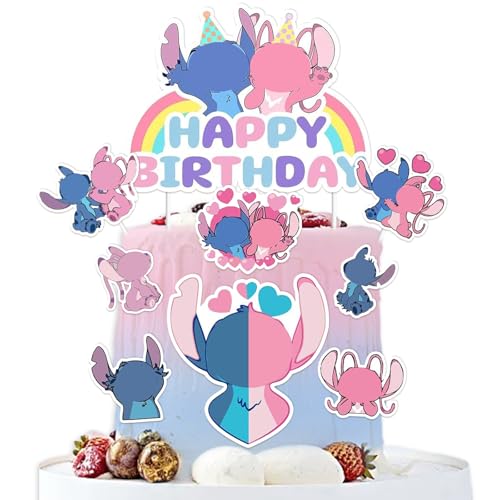 OVOparty Stich Tortendeko Mädchen, Stich Kuchen Deko Kindergeburtstag, Lio und Stich Cake Topper Set, Happy Birthday Topper für Kinder Geburtstag Party Kuchen Dekoration Supplies (C) von OVOparty