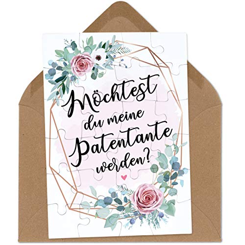 OWLBOOK Patentante Fragen rosa Blumenkranz Puzzle mit Brief-Umschlag Geschenke Geschenkideen für Patentante zur Geburt & Schwangerschaft zur Taufe von OWLBOOK