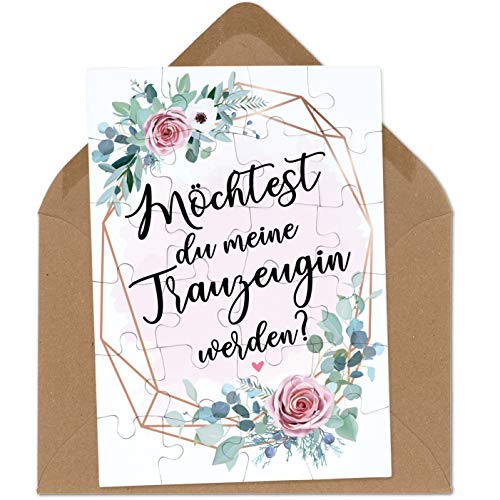 OWLBOOK Trauzeugin Fragen rosa Blumenkranz Puzzle mit Brief-Umschlag Geschenke Geschenkideen für Trauzeugin zur Hochzeit & Verlobung von OWLBOOK