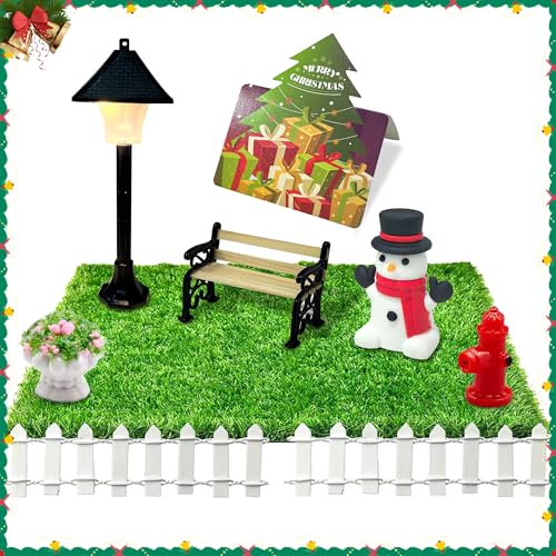 Miniature Lantern Bench, 8 Stück Miniatur Garten Zubehör,Mini Garten Wird es leuchten Lights Model Making Fairy Garten Ornament Puppenhaus Dekoration Spielzeug Bastelbedarf Zubehör,Wichtel Deko von OWOAOOwl