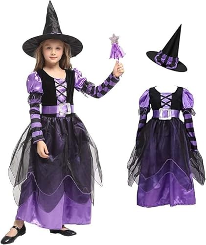 OWOAOOwl Kinder Halloween Matched Hexe Kostüm Mädchen,Hexenkostüm Mädchen Kleider,Halloween Kostüm Kinder Hexe,Hexenkostüm Kinder mit Hexenhut, Karneval Fasching Halloween Cosplay Kostüm für Kinder von OWOAOOwl