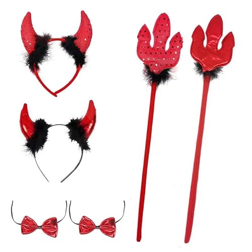 OWOAOOwl 4Pcs Teufelsohren,mit Dreizack,Teufel Ohren Haarband Haarreifen Fasching Karneval Halloween Party Kostüm Haarschmuck Stirnband Headwear für Damen Herren & Kinder von OWOAOOwl