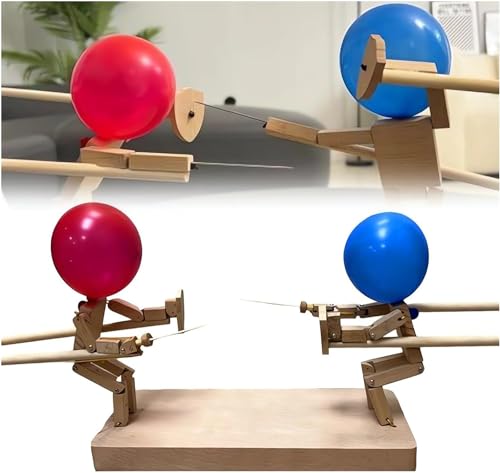 OWSEN Ballon-Bambus-Mann-Schlacht, Holzzaun-Puppenspiel, handgefertigtes Holz-Bots-Kampfspiel für 2 Spieler, schneller Ballonkampf, Ballon-Party-Spiele für Kinder und Erwachsene von OWSEN