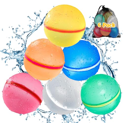 OWZ Wasserbomben Wiederverwendbar Wasserballons - 6 Stück Silikon Reusable Water Balloons mit Mesh Tasche - Wiederbefüllbare Wasserbomben Magnet - Wasserbälle Magnetisch Wasserballons für Kinder von OWZ