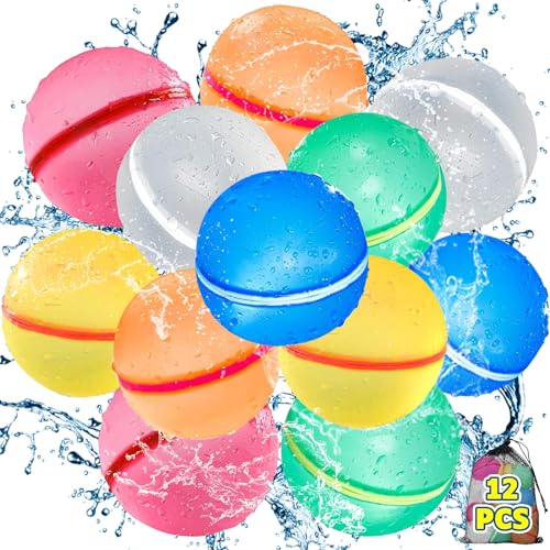 Wasserbomben Wiederverwendbare 12 Pcs Wasserbomben Selbstschließend Einfaches und schnelles Befüllen Wasserbomben Set magnetischer Wasserball Wasserspielzeug Strandspielzeug Pool Spielzeug für Sommer von OWZ