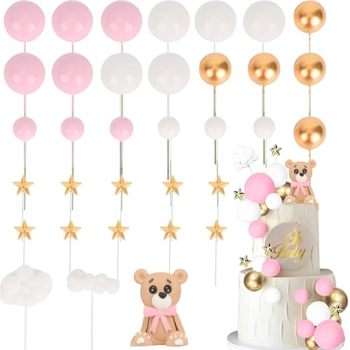 OWill 38 Stück Tortendeko Kugeln Set,Tortendeko geburtstag enthält miniballons,sterne,wolken und bären,Cake topper geburtstag,torten deko für Hochzeit,Geburtstag,Babyparty(Rosa) von OWill