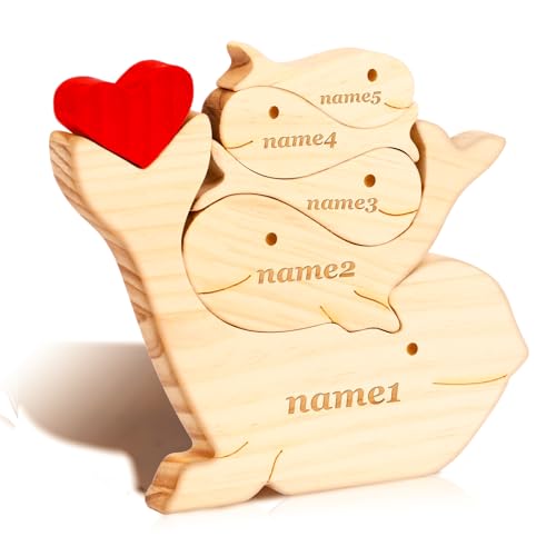 Personalisiertes Holzkunstpuzzle der Bärenfamilie mit Namen, Holz Bär Skulpturen Desktop Ornament Home Tischdekoration Personalisierte Mama/Papa (Delphine) von OXYEFEI