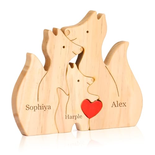 Personalisiertes Holzkunstpuzzle der Bärenfamilie mit Namen, Holz Bär Skulpturen Desktop Ornament Home Tischdekoration Personalisierte Mama/Papa (Eichhörnchen) von OXYEFEI