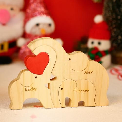 Personalisiertes Holzkunstpuzzle der Bärenfamilie mit Namen, Holz Bär Skulpturen Desktop Ornament Home Tischdekoration Personalisierte Mama/Papa (Elefanten) von OXYEFEI