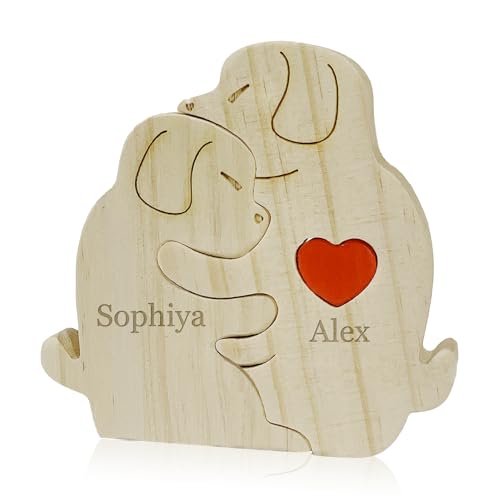 Personalisiertes Holzkunstpuzzle der Bärenfamilie mit Namen, Holz Bär Skulpturen Desktop Ornament Home Tischdekoration Personalisierte Mama/Papa (Welpe) von OXYEFEI