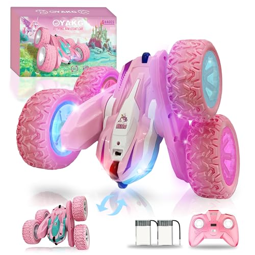 OYAKG Ferngesteuertes Auto ab 6-14 Jahre,4WD Rosa Einhorn RC Auto mit 2 Akku und 2.4Ghz 50m Fernsteuerung,Auto Ferngesteuert,Geschenke Mädchen Junge,Rotations Flip RC von OYAKG