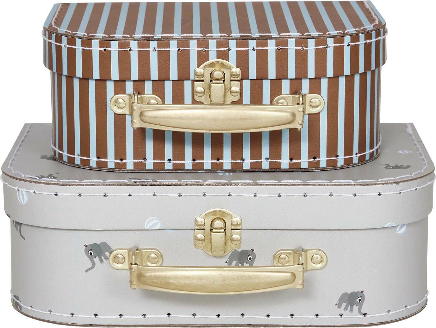 OYOY Mini Suitcase Elephant &  Stripe Aufbewahrungstasche, Pale Blue von OYOY