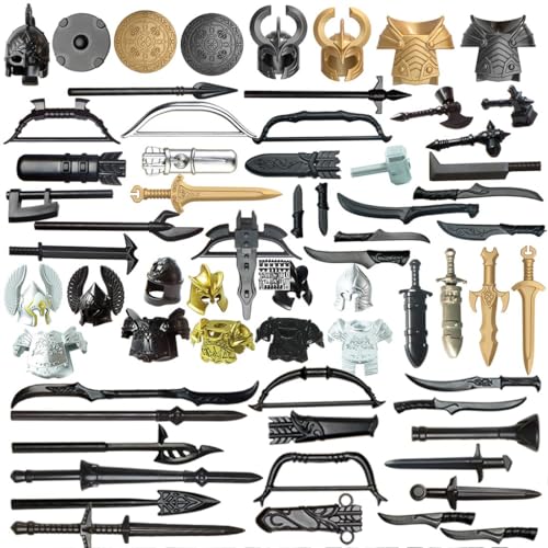 OYUT Mittelalterliche Rom Krieg Waffen Bausteine Set, Mittelalterlicher Antikes Griechenland, Antikes Ägypten Stil, Militärische Waffen, Rüstungen, Helme (62Teile) von OYUT