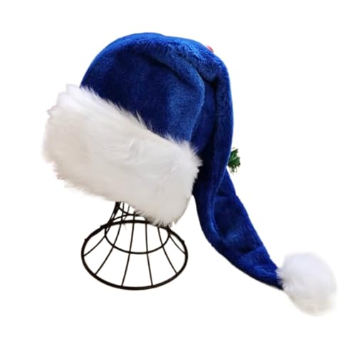 OZFJJWY Weihnachtsmütze, schwarz-rot, Plüschmütze, Weihnachtsdekoration, für Neujahr, Zuhause, Weihnachtsmann, Geschenk, Partyzubehör (75 cm, blau) von OZFJJWY