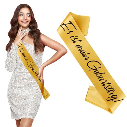 Goldene Schärpe Geburtstag mit Folienbeschriftung Satin Geburtstagsschärpe Party Accessoires Geburtstag Schärpe Bedrucken Birthday Sash Satinschärpe Geburtstagsparty Zubehör - Es ist Mein Geburtstag von OZOSHINE