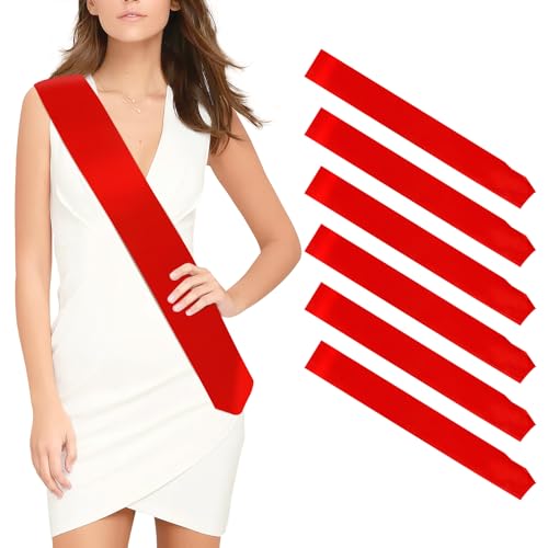 Schärpe 6 Stück Rote Schärpen blank Party zubehör schärpe Bedrucken Individuelle Satin schärpe DIY schärpe Unbedruckte Schärpe für Geburtstag Hochzeit Bachelorette Party junggesellinnenabschied von OZOSHINE