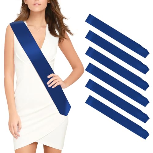 Schärpe 6 Stück blau Schärpen blank partyzubehör schärpe Bedrucken personalisierte Satin schärpe DIY schärpe Unbedruckte Schärpe für Geburtstag Hochzeit Bachelorette Party junggesellinnenabschied von OZOSHINE