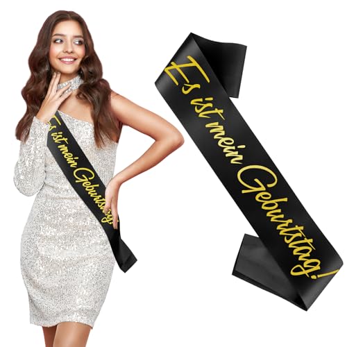 Schwarze Schärpe Geburtstag mit Folienbeschriftung Satin Geburtstagsschärpe Party Zubehör Geburtstag Schärpe Bedrucken Birthday Sash Satinschärpe Geburtstagsparty Accessoires - Es ist Mein Geburtstag von OZOSHINE