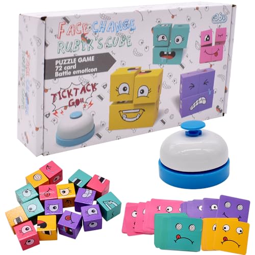 90 Stück Holzwürfel Puzzle Spielzeug Magic Face Building Block Denkspiel Sensorik Bunte Würfelpuzzle Spiel Puzzle Bauwürfel Kinder Ab 3 Jahren, Mit Einer Glocke von OZXVXZO