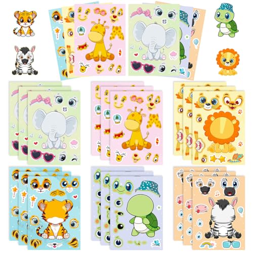 OZXVXZO Aufkleber 18 Stück Aufkleber Kinder Make a Face Aufkleber Tier Aufkleber Set DIY Gesichts Aufkleber Sich Nicht Wiederholende Kinderaufkleber Für Party Favor Supplies Craft von OZXVXZO