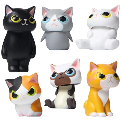 OZXVXZO Mini Figuren Set 6 PCS Katze Figuren Spielset Kuchen Figuren Tierspielzeug Set Realistische Mini Katze Figuren Karikatur Ornamente Für Kinder Mädchen Junge Geburtstag Baby Shower von OZXVXZO