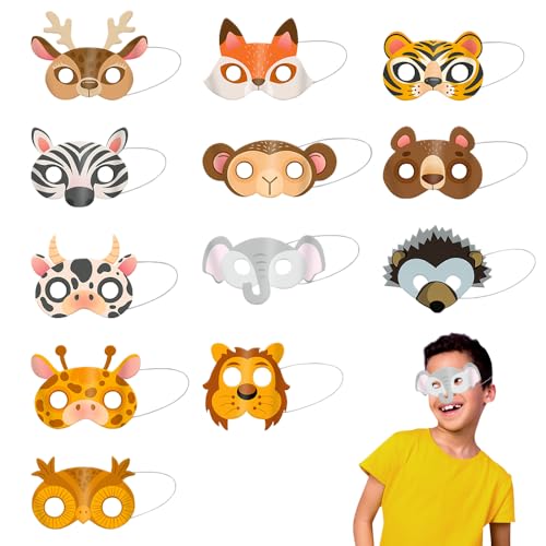 OZXVXZO Tiermasken Partyzubehör, Kindermasken Tiere,Tiermasken Zum Ausmalen, Dschungel Safari Thema Geburtstag Verkleiden Partyzubehör, für Halloween Party Maskerade Geburtstage von OZXVXZO