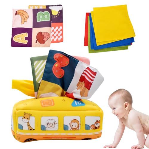 Baby Spielzeug 6 Monate Tissue Box,Kleinkinder Sensorisches Spielzeug Kinder mit 8 Farbiges Tuch und 2 Knisterpapier Interaktive Sensorisches Kleinkind Tücherbox Baby Geschenk Jungen Mädchen 6 Monate von OZXVXZO