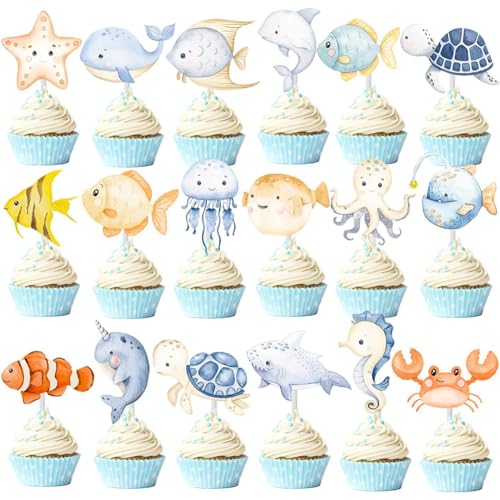 OZXVXZO Tortendeko 36 Stück Meerestiere Cupcake Topper Unterwasserwelt Deko Kuchen Cupcake Topper Kuchen Deko Kinder Geburtstags Deko Party Baby Shower Party Kuchen Dekoendeko von OZXVXZO