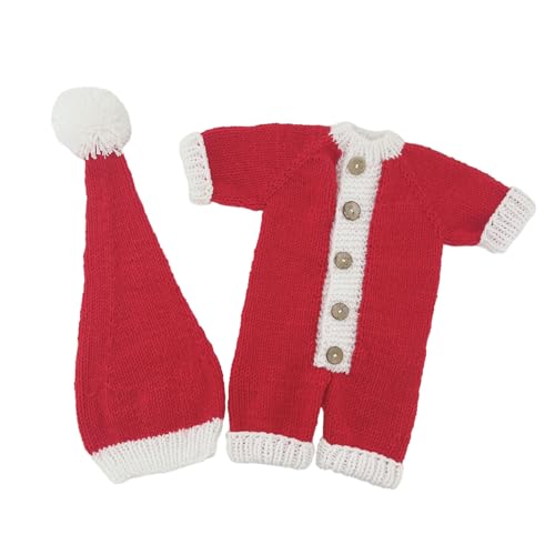 Oadnijuie 2PCS Neugeborenen Requisiten Festliche Weihnachten Kostüm Stricken Santa Overall Fotoshooting Kleidung Baby Fotografie Outfit von Oadnijuie