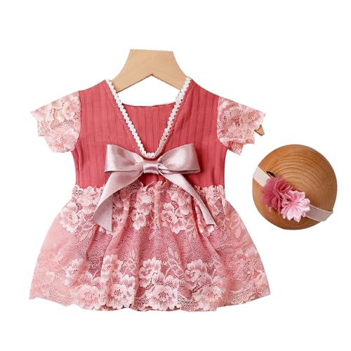 Oadnijuie Baby Fotografie Requisiten Schleife Prinzessin Kleid Blumen Haarband Neugeborene Foto Requisiten Elastisches Haarband Säuglingsfoto Outfit Baby Mädchen Blumenkleid von Oadnijuie