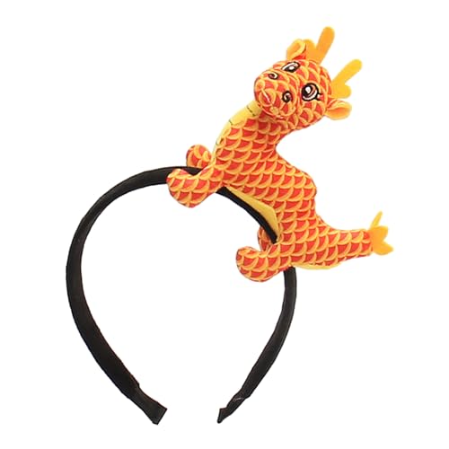 Oadnijuie Chinesisches Neujahrs-Maskottchen, Drachen-Stirnband, Plüsch-Kopfbedeckung, Haarreif, Cartoon-Tier-Haarband, Foto-Requisiten, Haarschmuck, festliche Foto-Requisiten von Oadnijuie