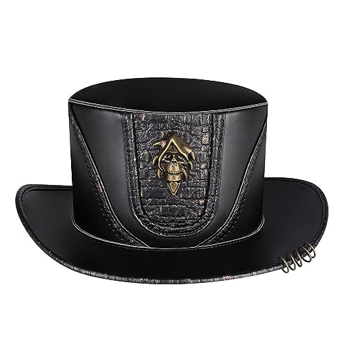 Oadnijuie Gothic Ritter Hut Steampunk Hut Punk Magier Hut mit Totenkopf Erwachsene Damen Herren Kostüm Kappe Halloween Zubehör Vintage Hut Ritter Hut von Oadnijuie