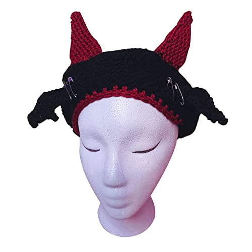Oadnijuie Little Devil Hat Knit Beanies Party Hat Halloween Funny Hat Knit Devil Hat Devil Horn Hat Y2K Beanies Skullies Beanies Devil Horn Hat von Oadnijuie