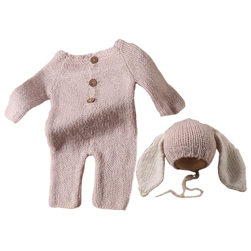 Oadnijuie Neugeborenes Baby Fotografie Requisiten Set Weicher Und Bequemer Gestrickter Strampler Mit Passender Mütze Für Kleinkinder Alter Von 0–1 Monaten von Oadnijuie