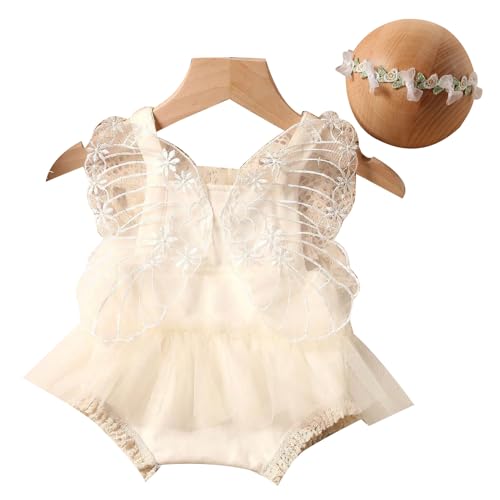 Oadnijuie Säugling Fotografie Outfit Stirnband Spitze Overall Kleid Fotostudio Requisiten Baby Kostüm Neugeborene Dusche Geschenk von Oadnijuie