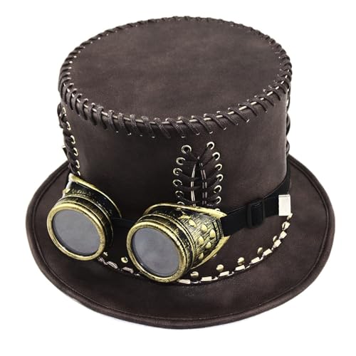 Oadnijuie Steampunk-Hut für Herren, mit Brille, Steampunk-Hut, Gay-Zylinder, GothHat, Steampunk-Hut, Halloween, Maskerade, Hut für Herren von Oadnijuie