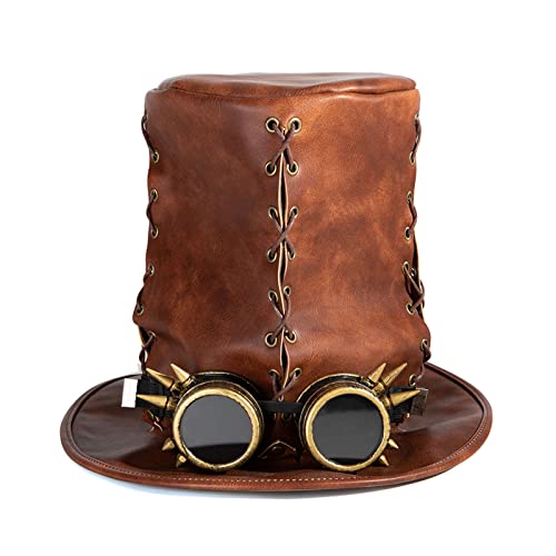 Oadnijuie Steampunk-Hut für Herren, mit Brille, Steampunk-Hut, Gay-Zylinder, GothHat, Steampunk-Hut, Halloween, Maskerade, Hut für Herren von Oadnijuie