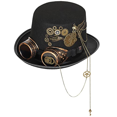 Oadnijuie Steampunk Zylinder für Herren mit Brille Hut Bowler Zylinder Zylinder Hut Party Kostüm Karneval Nachtclub Bowler Zylinder von Oadnijuie