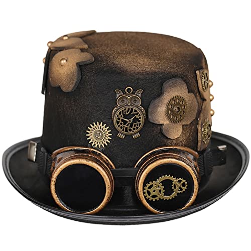 Oadnijuie Steampunk Zylinder für Herren mit Brille Hut Bowler Zylinderhut Partykostüm Karneval Nachtclub Steampunk Zylinder mit Brille von Oadnijuie