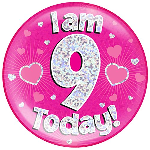 OAKTREE UK 633100 6 Zoll Jumbo Badge I am 9 Today Pink Holographic Dot von OakTree