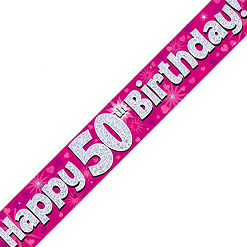 OakTree 1.586.336,7 cm Happy 50th Birthday Folie holografisches Banner, Pink von OakTree