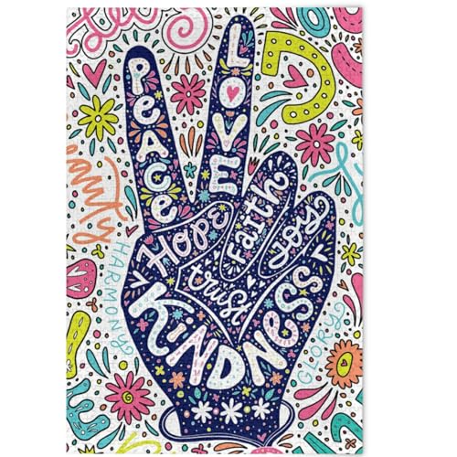 Oarencol Peace Sign Jigsaw Puzzle Geste Liebe Freude Blumen Blumen 1000 Teile Puzzles für Erwachsene Kinder DIY Geschenke von Oarencol