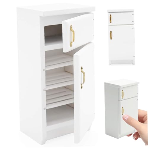 1:12 Weißer Mini -Kühlschrank | 1/12 Zubehör im Maßstab Holzspielzeugkühlschrank mit Arbeitstür funktionaler Speicherpuppenhaus Küchenmöbel für DIY Dollhouse -Liebhaber von Obelunrp