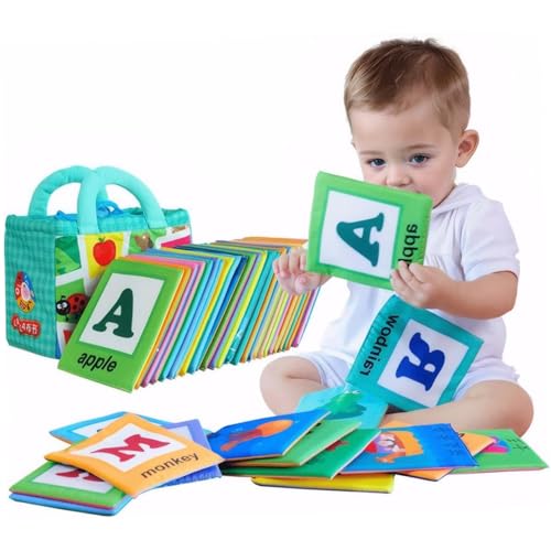 26pcs Alphabet-Flash-Karten frühes Lernen doppelseitiger Babyphartenkarten mit zweisprachigen Mustern für Tränenresistente und waschbare tragbare Alphabetkarten für frühe Entwicklung, Alphabet-Flash- von Obelunrp