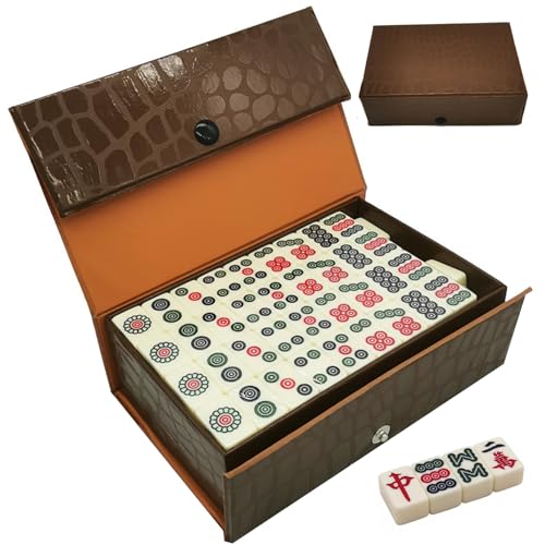 Chinesisches Mahjong -Set mit 144 Fliesen Mini Mahjong Set mit Brown -Tragetaste tragbar und leichtes Mahjong -Spiel Set für Reisen, Camping, Familienversammlungen, Friends -Party, chinesisches Mahjo von Obelunrp